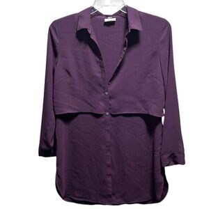 J. JILL Purple Tunic Shirt Dress Long Sleeve Button Down Size Small